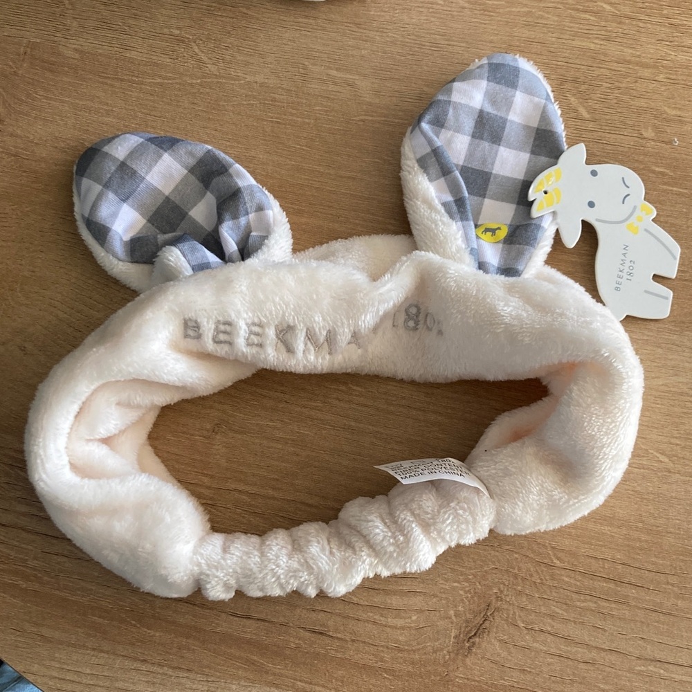 NWT Beekman‎ 1802 Goat Ear Spa Headband Cream and Gray Plush